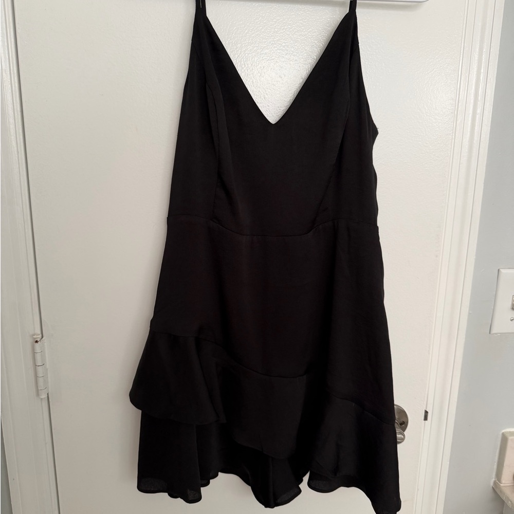 Black V-Neck Tiered Jumpsuit Dress
